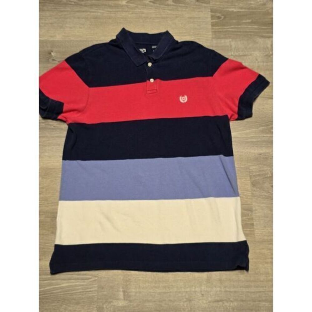 Chaps Men's Blue, Red, and White Striped Polo Size Large